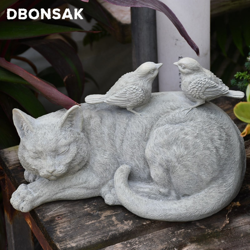 Vanjski mačići, ptice, ukrasi, smola, lijene sive mačke, figurice, ukras, vrt, vila, travnjak, pejzaž, životinjski obrti, skulpture, ukrasi