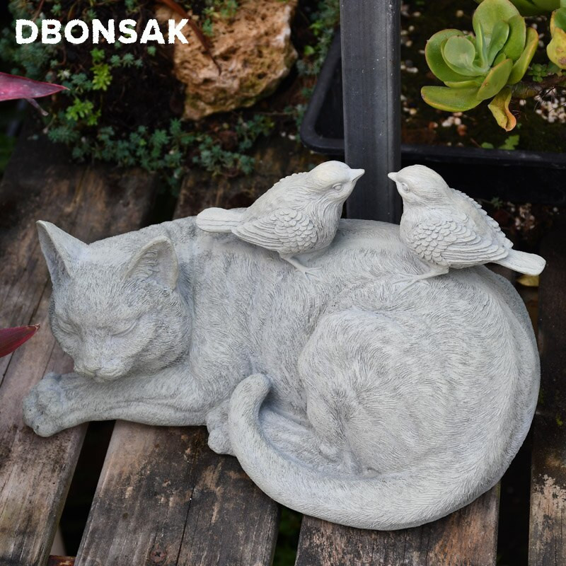 Vanjski mačići, ptice, ukrasi, smola, lijene sive mačke, figurice, ukras, vrt, vila, travnjak, pejzaž, životinjski obrti, skulpture, ukrasi