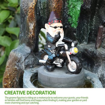 Нова статуя на джудже от смола, каране на мотоциклет, забавна декорация на гном, открит двор, морава, градина, статуя на гном, фигурка на джудже, орнаменти