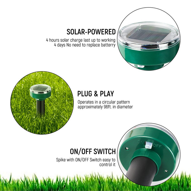 Päikeseenergial töötav ultraheli näriliste peletaja 2 tk 4 tk õue aiahiire kahjuritõrjevahend õue LED valgustõrjuja