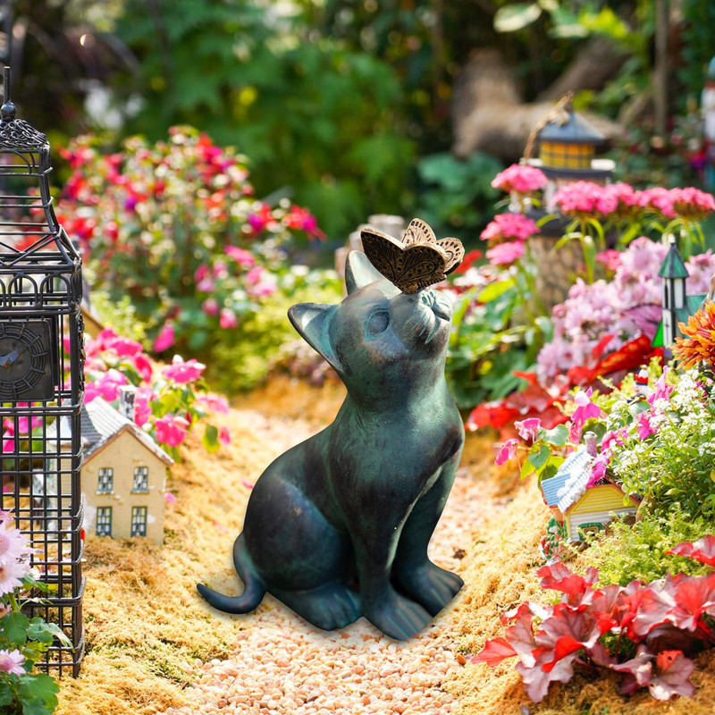 Katės drugelio statulos Katės figūrėlės sodas Katės figūrėlės lauko papuošalai Meno dekoras vidaus lauko kiemo namams