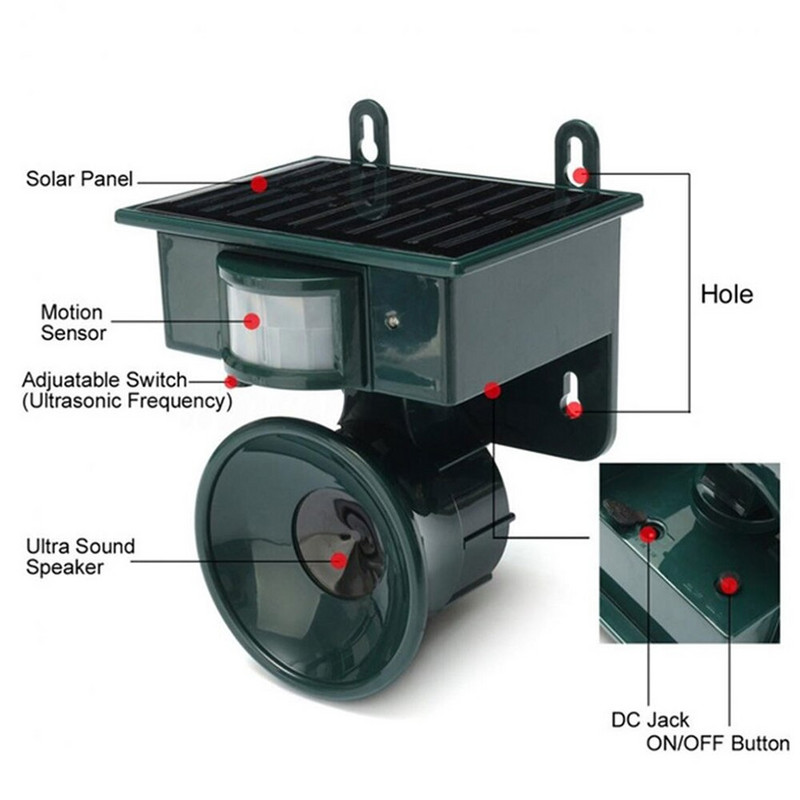 Napelemes kártevőriasztó kerti napelemes madárriasztó ultrahangos hangos elriasztó állati macska kutya rókariasztó madárriasztó eszköz
