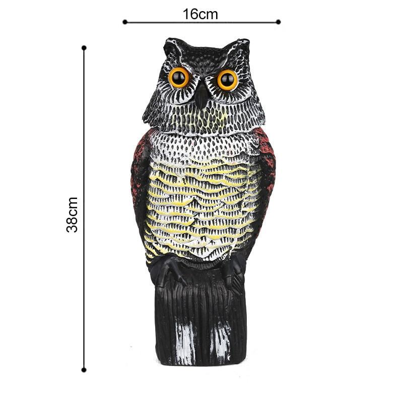 Pelėdos masalas paukščiams atbaidyti Plastikinė pelėdos kaliausė su besisukančia galva ir garsu lauko sodo vejos kiemo paukščių repelentas