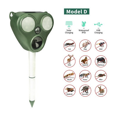 Madárriasztó macskák kutyák rágcsálók szoláris ultrahangja PIR mozgásérzékelővel USB töltőállatriasztó kerti kártevőirtáshoz