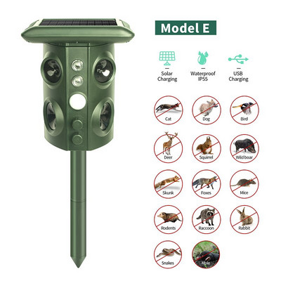 Madárriasztó macskák kutyák rágcsálók szoláris ultrahangja PIR mozgásérzékelővel USB töltőállatriasztó kerti kártevőirtáshoz