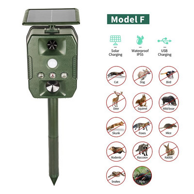 Madárriasztó macskák kutyák rágcsálók szoláris ultrahangja PIR mozgásérzékelővel USB töltőállatriasztó kerti kártevőirtáshoz