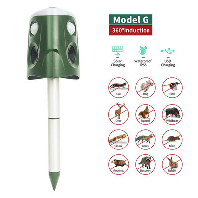 Madárriasztó macskák kutyák rágcsálók szoláris ultrahangja PIR mozgásérzékelővel USB töltőállatriasztó kerti kártevőirtáshoz