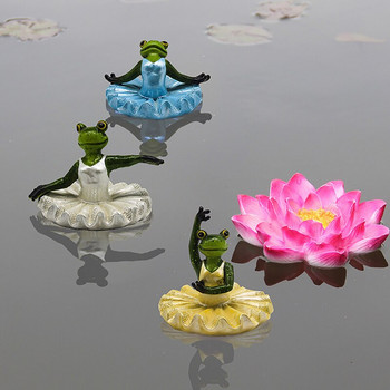 Плаващ лист от лотос с орнамент на жаба Фигурка Статуя Занаят за домашна градина Декорация на езерце забавно плаващо - серия жаби