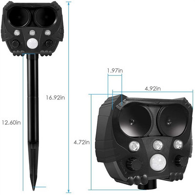 Ultragarsinis kačių repeleris nuo saulės kačių atbaidymo paukščius atbaidantis kačių šunų atbaidiklis su judesio jutikliu, mirksinčiomis šviesomis lauke