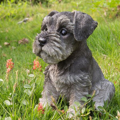 Ülő schnauzer kiskutya szobor gyanta gyep szobor Szuper aranyos kerti udvar dekoráció Kerti szobrok szobrok