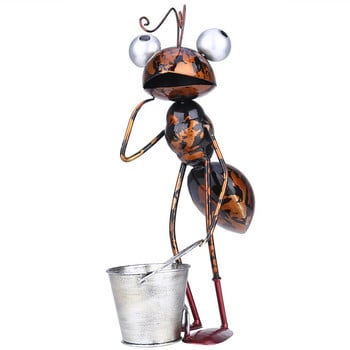 13-инчова скулптура на мравка Желязна анимационна мравка с подвижна кофа Декорация за градина или бюро Сукулентна саксия Съхранение на дрънкулка