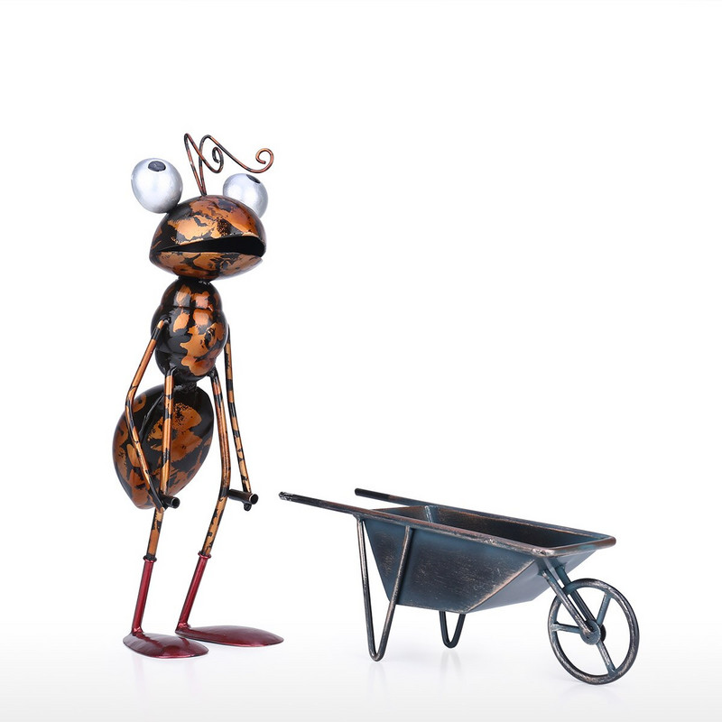 13 colių skruzdėlių skulptūra geležinė animacinių filmų skruzdė su nuimamu kibiru sodo arba stalo dekoru Sultingų gėlių vazonų smulkmenų saugykla