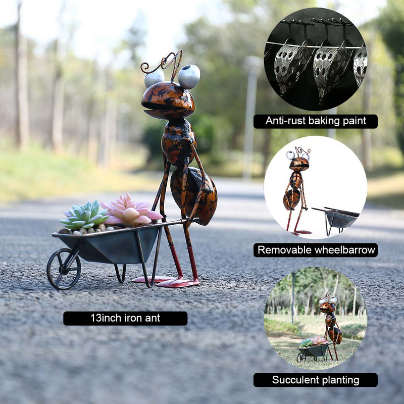 13 colių skruzdėlių skulptūra geležinė animacinių filmų skruzdė su nuimamu kibiru sodo arba stalo dekoru Sultingų gėlių vazonų smulkmenų saugykla