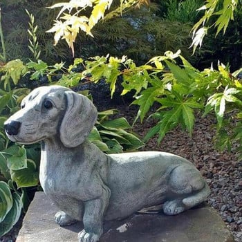 Статуя на куче Външен градински декор от смола Дакел Скулптура на френски булдог за декорация на дома Двор Орнамент Фигурки на кученца