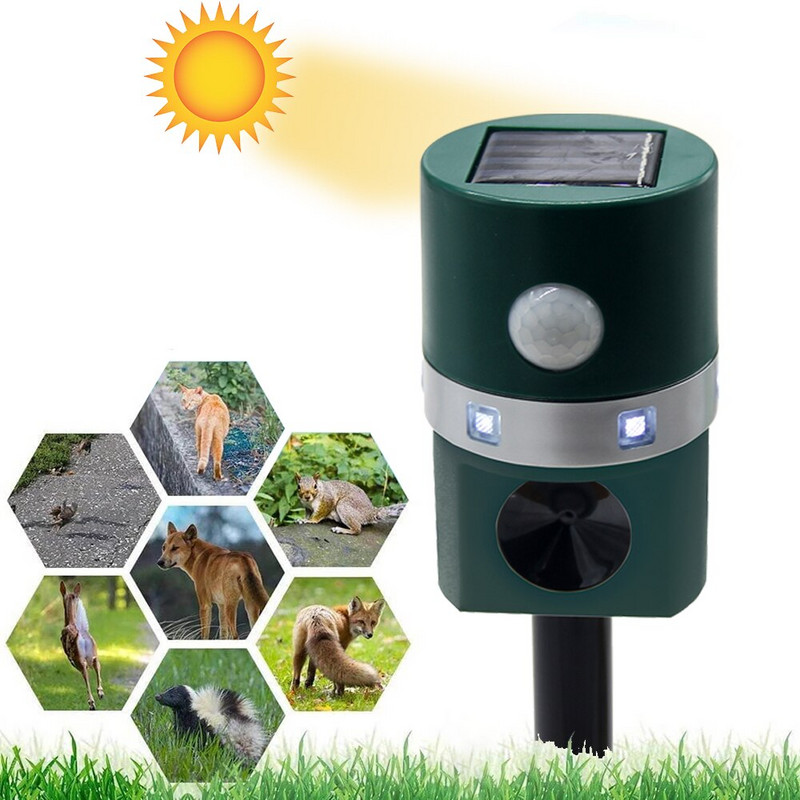 Dispozitiv electronic de respingere a păsărilor cu ultrasunete pentru animale Sonic în aer liber Solar cu senzor de mișcare PIR Repellent înfricoșător Instrument pentru sperierea animalelor sălbatice