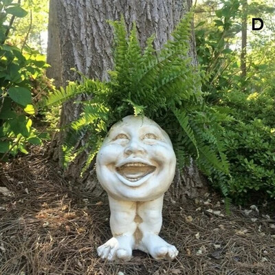 „Muggly`s The Face“ statulos sėjamoji, derva, figūrėlė, vazonas Juokingas veido menas, skulptūra, vazonas su nutekėjimo anga sodo puošmena