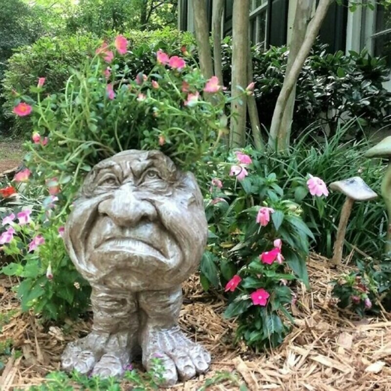 „Muggly`s The Face“ statulos sėjamoji, derva, figūrėlė, vazonas Juokingas veido menas, skulptūra, vazonas su nutekėjimo anga sodo puošmena