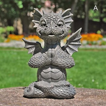 Градинска статуя Статуя на дракон медитация Led осветление Смола Орнамент Скулптура във формата на динозавър Декорация на открит двор Домашен декор