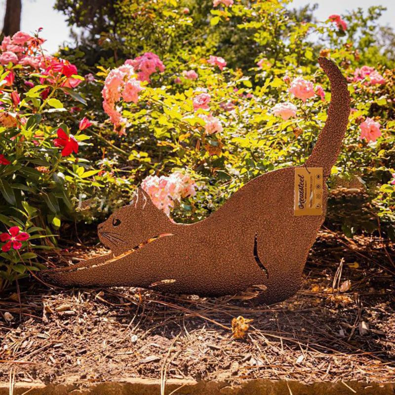 Sodo išdykusios katės statulos Sodo dekoravimas Juokingos metalinės katės skulptūros Lauko kiemas ant žemės Dekoratyvinės figūrėlės Meno papuošalai