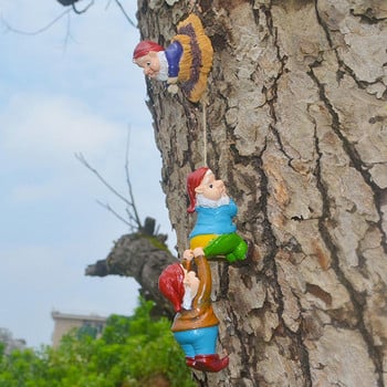 Градинско дърво Gnome Декорация от смола за външни градински дворни декорации за вътрешен двор Устойчиви катерещи се гноми Орнамент Външен причудлив