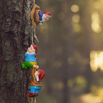 Градинско дърво Gnome Декорация от смола за външни градински дворни декорации за вътрешен двор Устойчиви катерещи се гноми Орнамент Външен причудлив