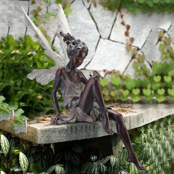 Смола Седяща статуя на фея Градинско украшение Веранда Скулптура Двор Занаят Озеленяване за декорация на домашна градина