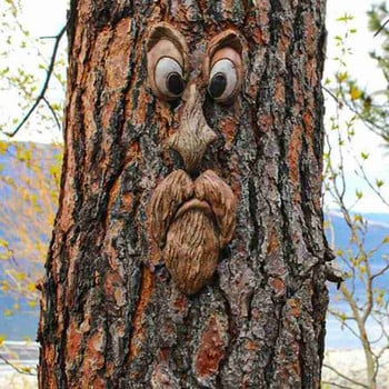 Old Man Tree Hugger Garden Art Outdoor Tree Funny Bark Face Tree Странни черти на лицето Великден Творчески реквизит Градинска декорация