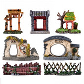 Kinijos miniatiūrinė keraminė figūrėlė bonsai alpinariumo kraštovaizdžio ornamentas, imituotas architektūrinis paviljonas, lėlių namelio apdaila