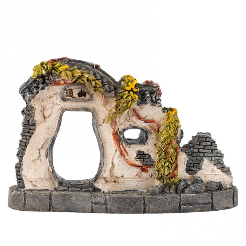 Kinijos miniatiūrinė keraminė figūrėlė bonsai alpinariumo kraštovaizdžio ornamentas, imituotas architektūrinis paviljonas, lėlių namelio apdaila