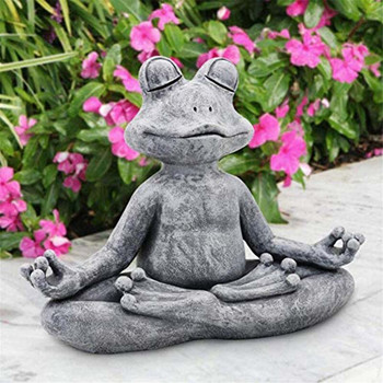 Статуя на медитираща жаба Медитиращ дзен градинска йога фигурка Поли смола Декорация на офис двор Орнамент Декорация на градина