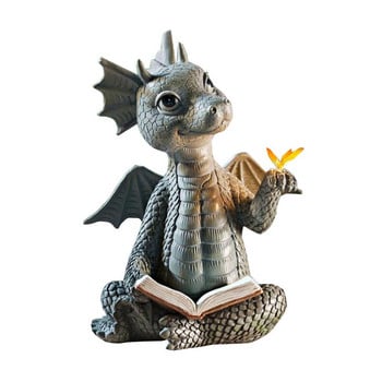 Малък дракон Динозавър Медитация Книга за четене Скулптура Фигура Градина Начало Декор Смола Орнамент