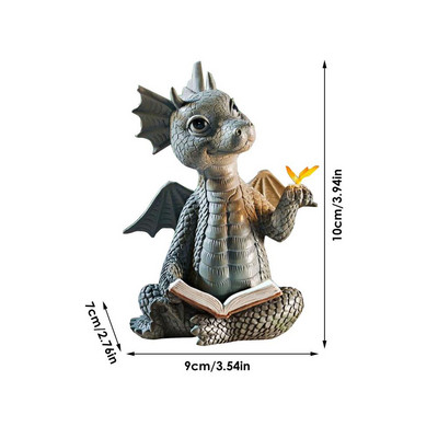 Mažasis drakonas dinozauras, meditacija, knygos skaitymas, skulptūra figūrėlė sodas, namų dekoras, dervos ornamentas