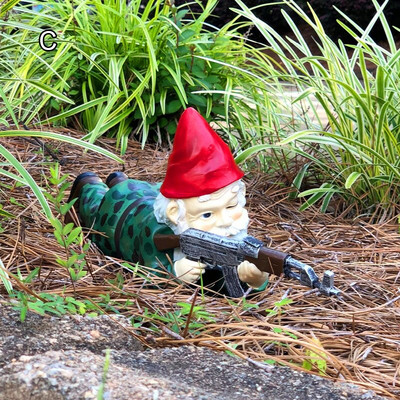 Αστεία Army Gnome Κήπος Άγαλμα Ρητίνης Επιτραπέζιου Επιτραπέζιου Διακοσμητικού γκαζόν Φιγούρα Γλυπτό Εξωτερική αυλή σπιτιού Διακόσμηση Διακόσμηση κήπου Αγάλματα