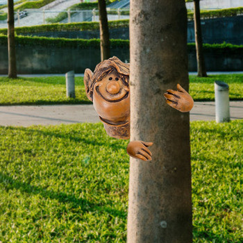 Градинско дърво Hugger Funny Face Реалистични орнаменти Смола Craft Metal двор Изкуство за украса за домашна градина