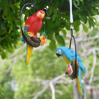 Творчески папагал от смола, виси на дърво, външна градинска декорация, статуя, животинска скулптура за стая за домашен офис, градински декор, орнамент