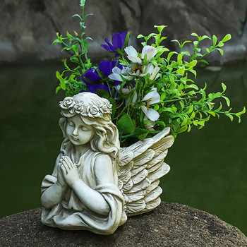 3D смола ангел момиче саксия за сукулентни растения държач фигурки занаяти за закрито открито градина двор село статуя декор
