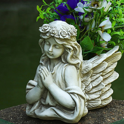 3D смола ангел момиче саксия за сукулентни растения държач фигурки занаяти за закрито открито градина двор село статуя декор