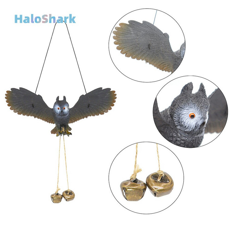 Bagoly szélcsengő medál Hamis állatok Lógó fa Fém harangok Madárriasztó Kerti dekoráció Szobor Madárijesztő Erkély Kültéri Udvar