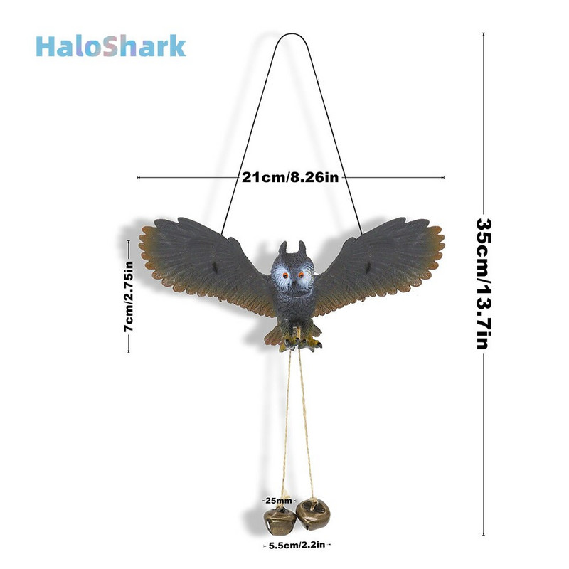 Bagoly szélcsengő medál Hamis állatok Lógó fa Fém harangok Madárriasztó Kerti dekoráció Szobor Madárijesztő Erkély Kültéri Udvar