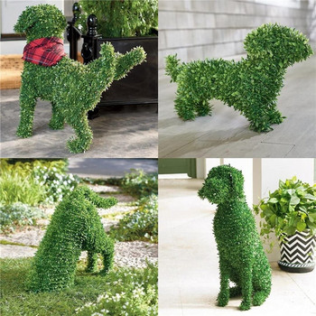 Декоративно пикаещо куче Topiary Флокирани кучешки скулптури Статуя без дори пръст за подрязване или поливане Декоративен домашен любимец Градинска декорация