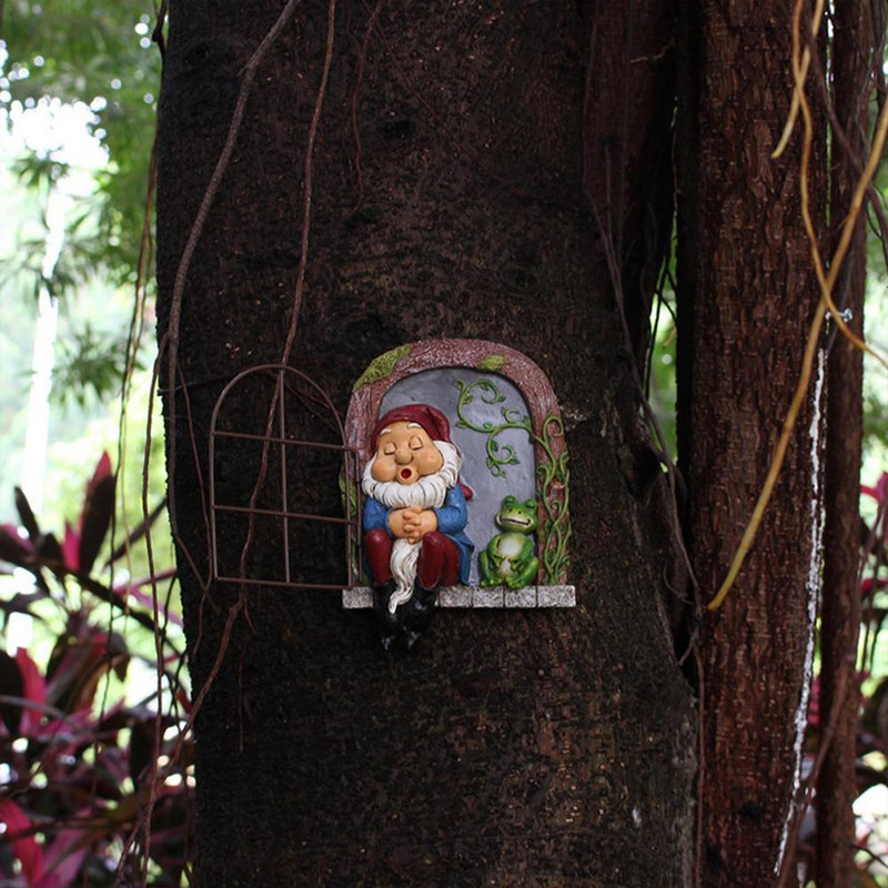 Naujas miegančio nykštuko ir varlės statula medžio Hugger kiemo menas neįsivaizduojamas medžio skulptūra sodo dekoravimas