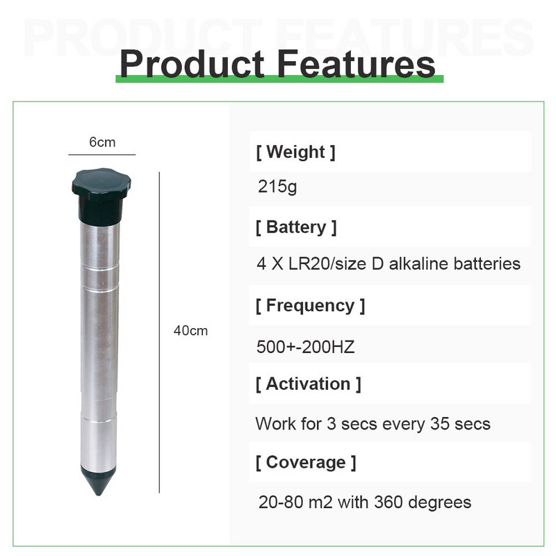 Naujas ultragarsinis gyvūnų atbaidymo kurmis, gyvatės, pelėnai, Gopher repelentinis kenkėjų kontrolė namams, sodui, vejai #32052