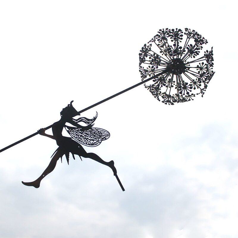 Sodo fėjos puošmena kuolas Kiaulpienės metalinis elfo silueto ornamentas kiemui meno dekoras Vejos kraštovaizdžio skulptūros dekoras