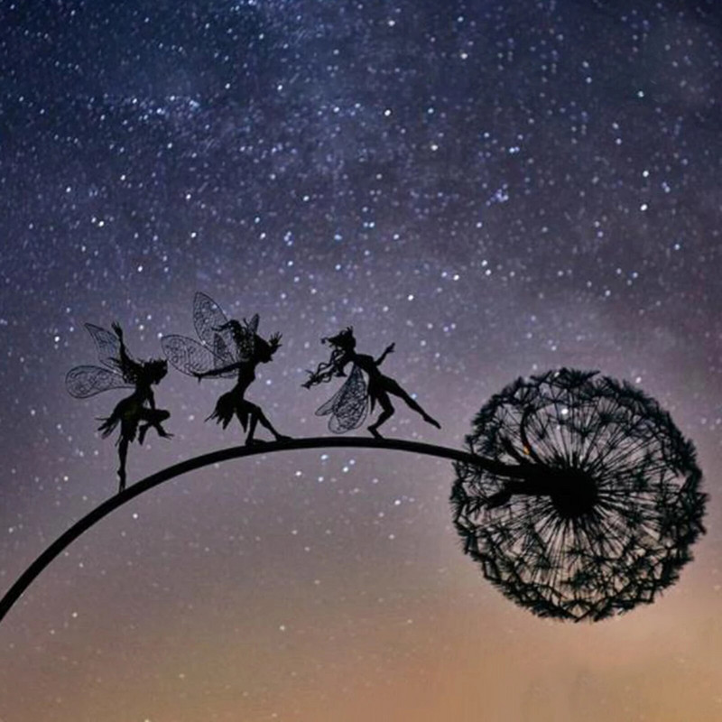 Dekoratyvinės sodo fėjos ir kiaulpienės šoka kartu Metalinis sodo kiemas Art Decor Vejos skulptūros dekoras Dropshipping