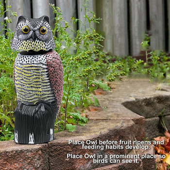 Realistic Bird Scarer Owl Scarecrow με περιστρεφόμενο κεφάλι και ήχο για Yard Garden Bird Prowler Repellent Outdoor Pest Control