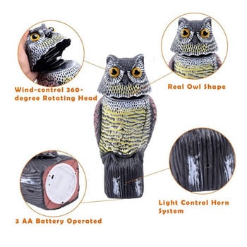 Realistic Bird Scarer Owl Scarecrow με περιστρεφόμενο κεφάλι και ήχο για Yard Garden Bird Prowler Repellent Outdoor Pest Control