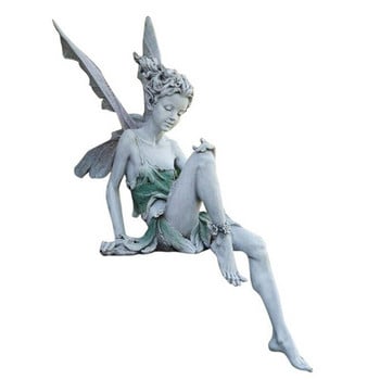 Фея на цветя Ангел Скулптура Градински орнаменти Миниатюри Tudor Turek Седяща статуя Смола Озеленяване Фигурки Домашни занаяти