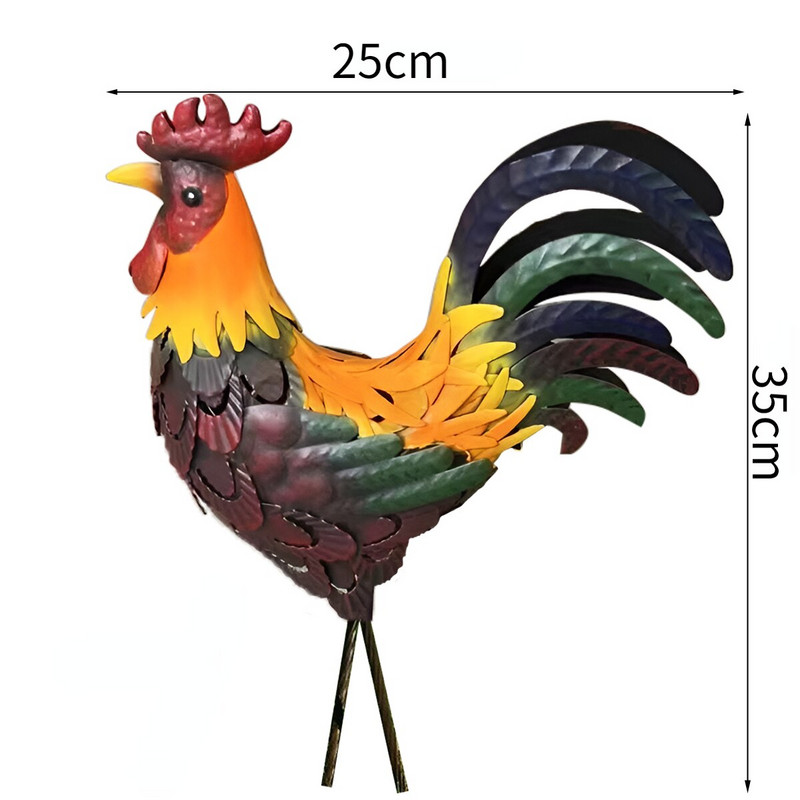 Sodo geležinio gaidžio skulptūra, rūdims atspari geležinė vištiena, raižyta skulptūra stovinčio gyvūno vejos ornamentas vidinio kiemo kiemui