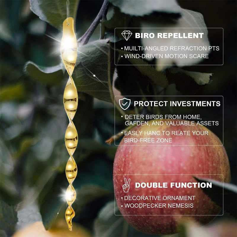 10 vnt / rinkinys Paukščius atbaidanti strypo lauko besisukantis atspindintis paukščių atbaidymo prietaisas, vėjo spiralinis paukščių baidymo strypas, pakabinamas ornamentas 30 cm