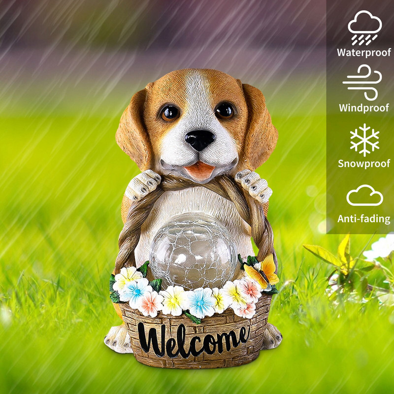 Sodo statula dervos šuns figūrėlė Saulės energijos figūrėlė Apšvietimas terasos dekoravimui Ornamentas lauko sodo vejos dekoras